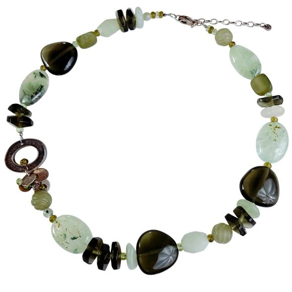 Chunky Retired Silpada Sterling Green Gemstone Necklace, Serpentine Quartz N1995 - Picture 1 of 9
